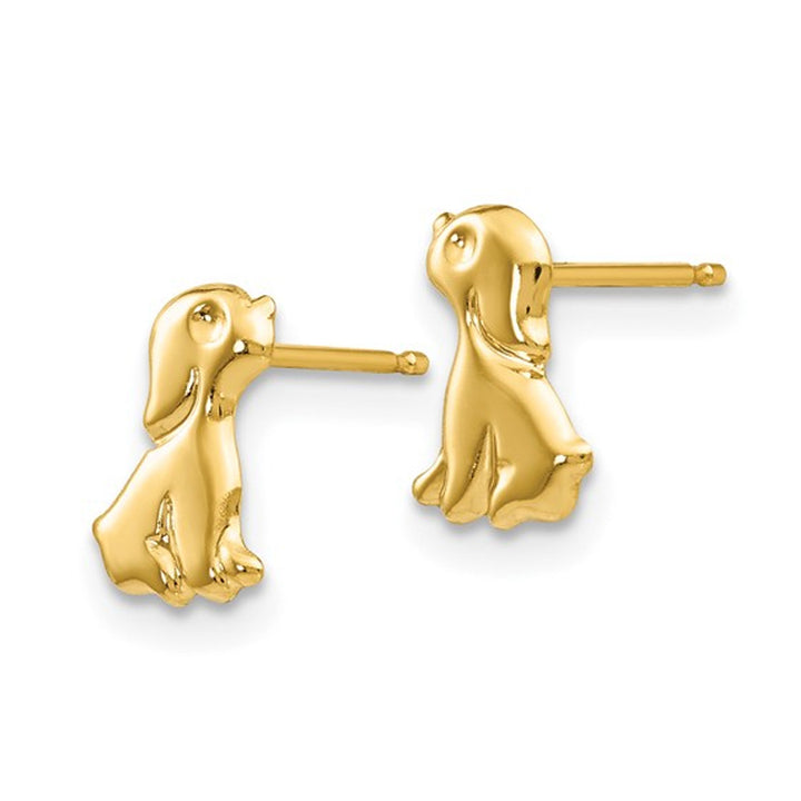 14K Yellow Gold Polished Sitting Dog Post Earrings Image 3