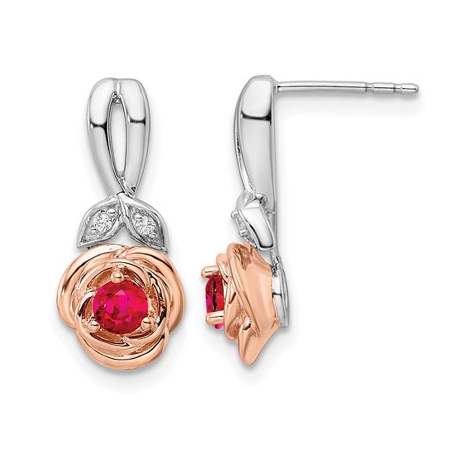 1/2 Carat (ctw) Ruby Flower Earrings in 14K Rose and White Gold Image 1