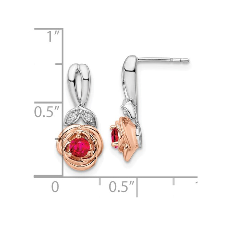 1/2 Carat (ctw) Ruby Flower Earrings in 14K Rose and White Gold Image 3