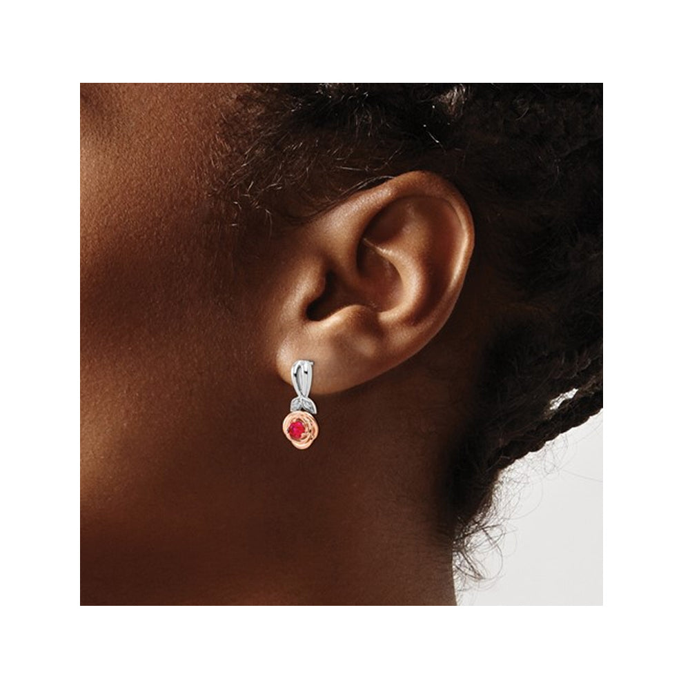 1/2 Carat (ctw) Ruby Flower Earrings in 14K Rose and White Gold Image 4