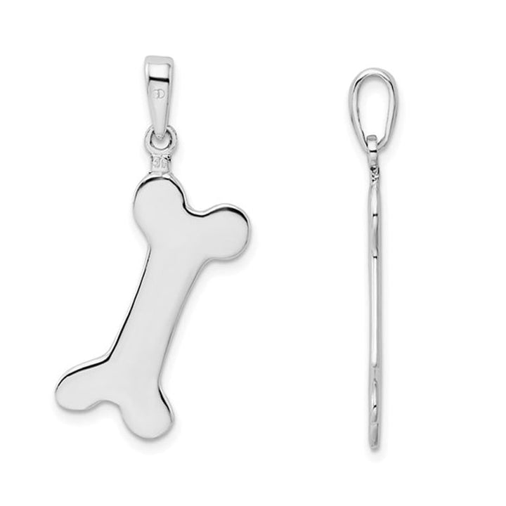 Polished Sterling Silver Bone Charm Pendant Necklace with Chain Image 2