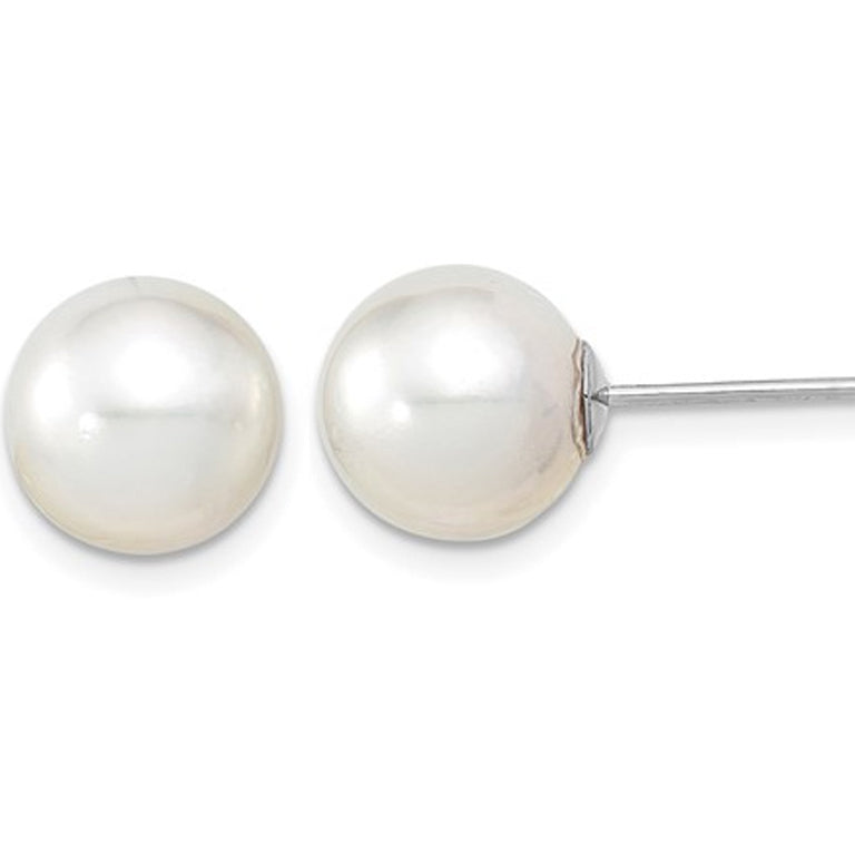 8-9mm White Saltwater South Sea Pearl Solitaire Earrings in 14K White Gold Image 1