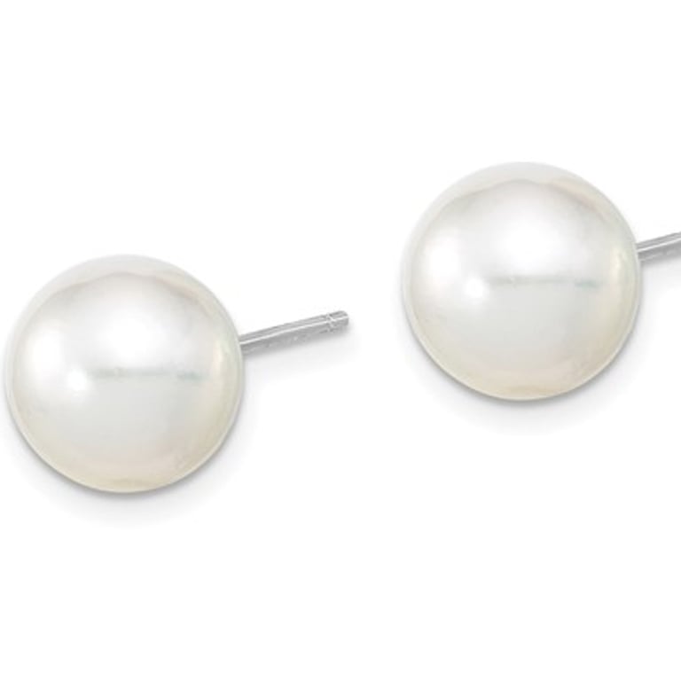 8-9mm White Saltwater South Sea Pearl Solitaire Earrings in 14K White Gold Image 2