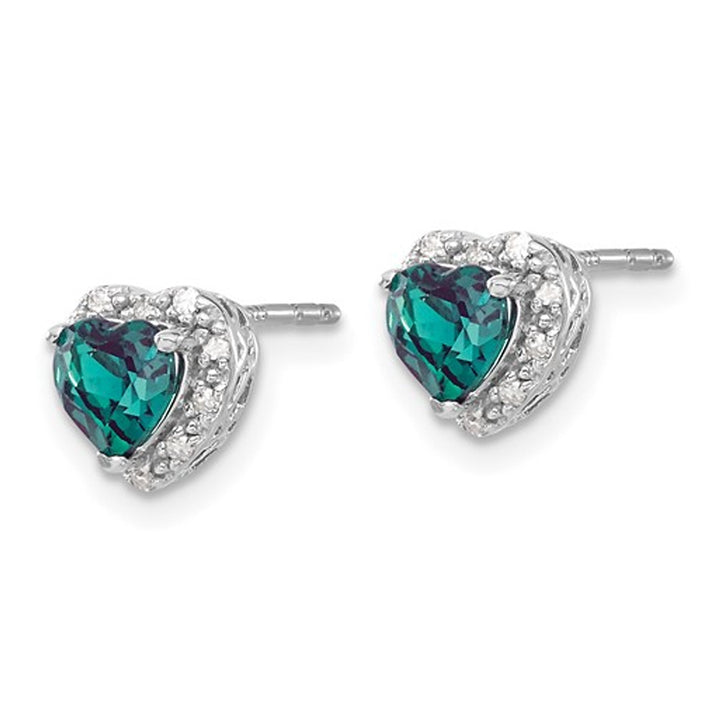 4/5 Carat (ctw) Lab-Created Alexandrite Heart Stud Earrings in Sterling Silver Image 3