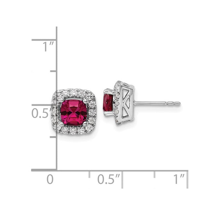 1.30 Carat (ctw) Lab-Created Ruby Earrings in 14K White Gold with Lab-Grown Diamonds 1/8 Carat (ctw) Image 3