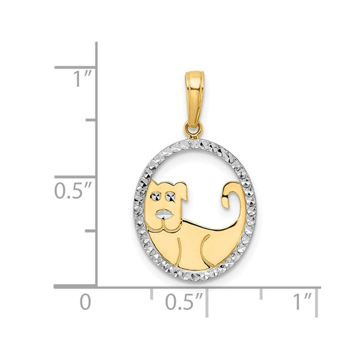 14K White and Yellow Gold Diamond-Cut Dog Oval Pendant Necklace with Chain Image 3