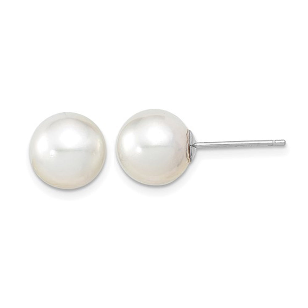 9-10mm White Saltwater South Sea Pearl Solitaire Earrings in 14K White Gold Image 1
