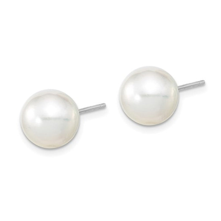 9-10mm White Saltwater South Sea Pearl Solitaire Earrings in 14K White Gold Image 3