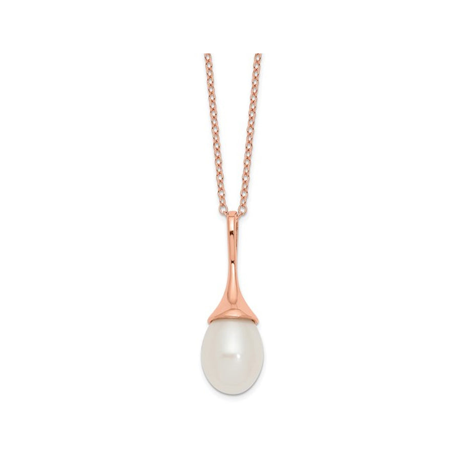 Freshwater Cultured Rice Pearl Solitaire Pendant Necklace in Rose Pink Plated Silver (11x8mm) Image 1