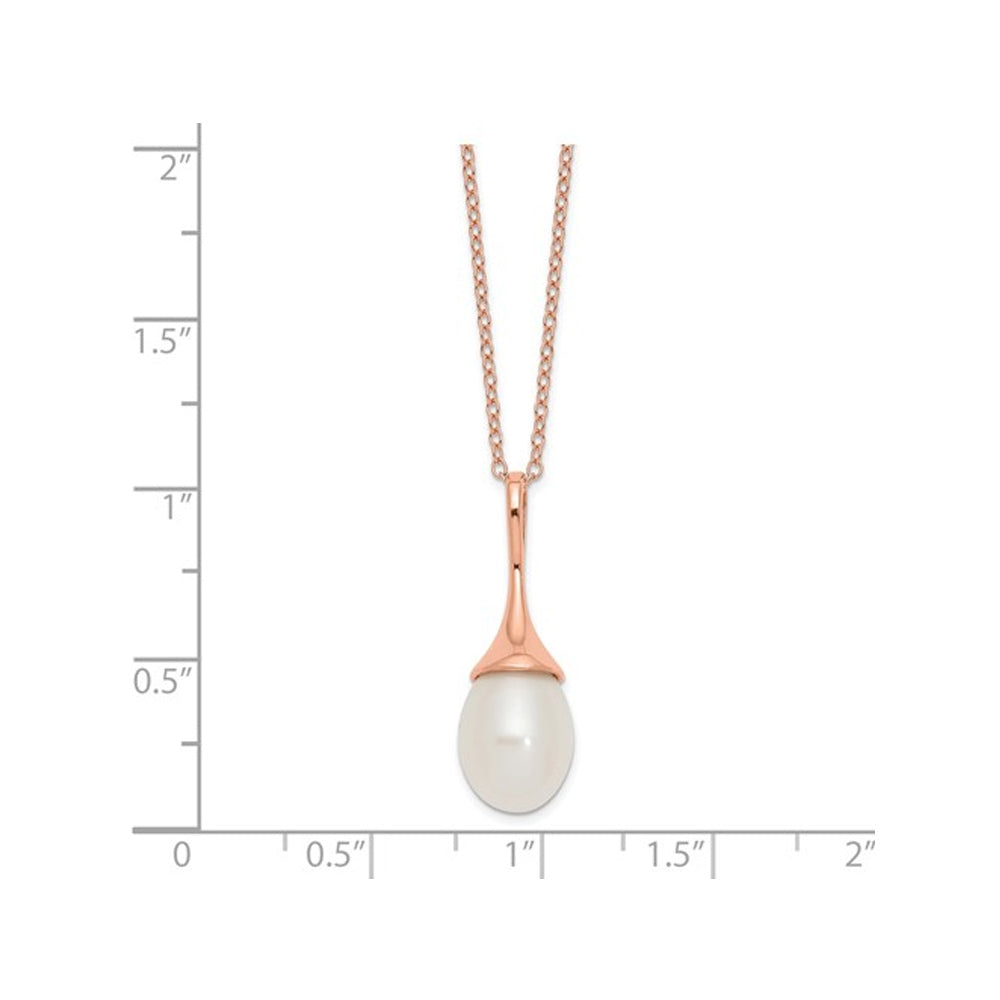 Freshwater Cultured Rice Pearl Solitaire Pendant Necklace in Rose Pink Plated Silver (11x8mm) Image 2