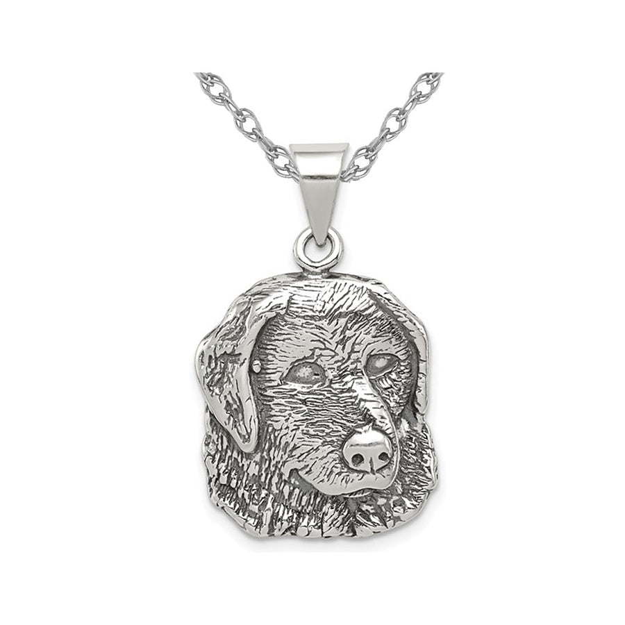 Sterling Silver Antiqued Retriever Pendant Necklace with Chain Image 1