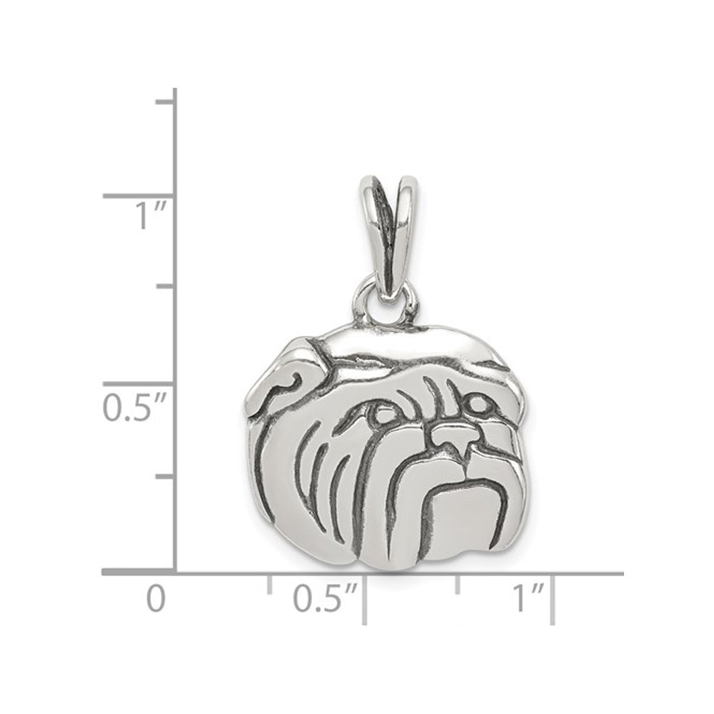 Sterling Silver Antiqued Bulldog Pendant Necklace with Chain Image 3