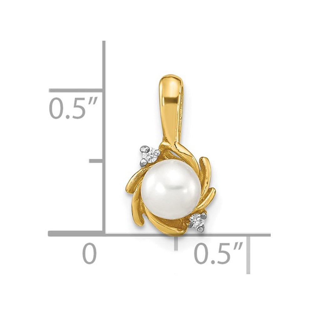 White Button 5-6mm Freshwater Cultured Pearl Solitaire Pendant Necklace in 14K Yellow Gold with Chain Image 2