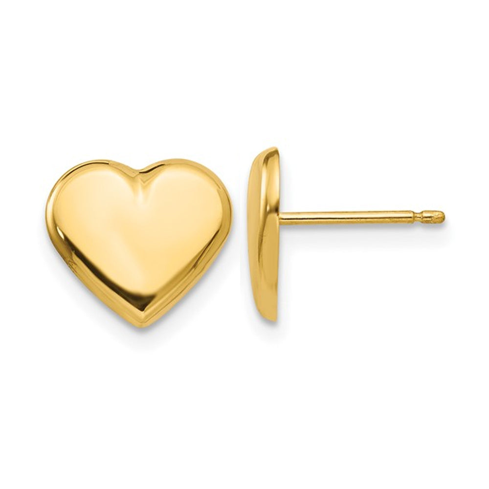 14K Yellow Gold Polished Heart Button Earrings Image 1