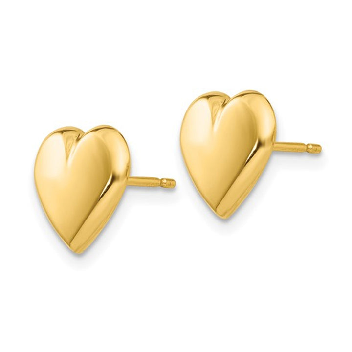 14K Yellow Gold Polished Heart Button Earrings Image 3