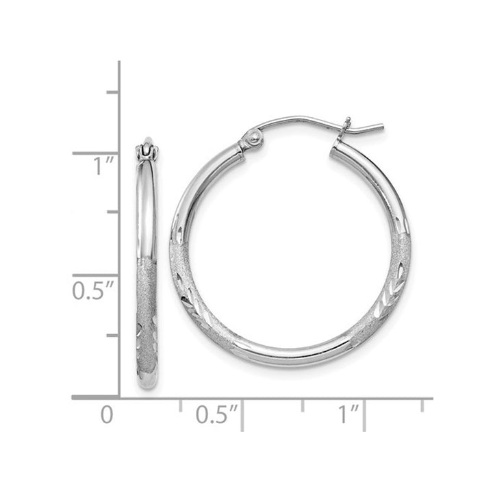 Small Satin and Diamond Cut Hoop Earrings in Sterling Silver 1 Inch (2.0mm) Image 3