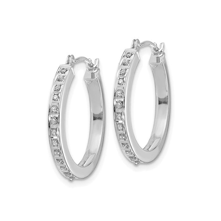 14K White Gold Hinged Hoop Earrings with Accent Diamonds(3/4 Inch) Image 3