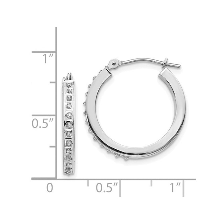 14K White Gold Hinged Hoop Earrings with Accent Diamonds(3/4 Inch) Image 4