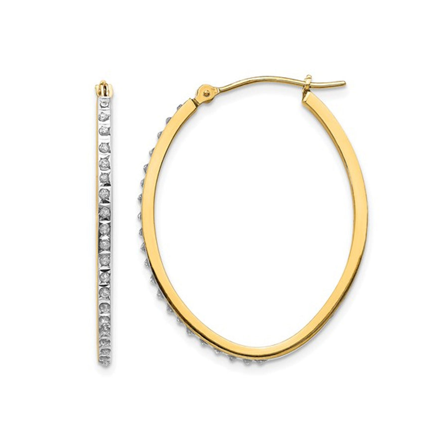 14K Yellow Gold Hoop Earrings with Diamonds Accents (1 1/4 Inch) Image 1