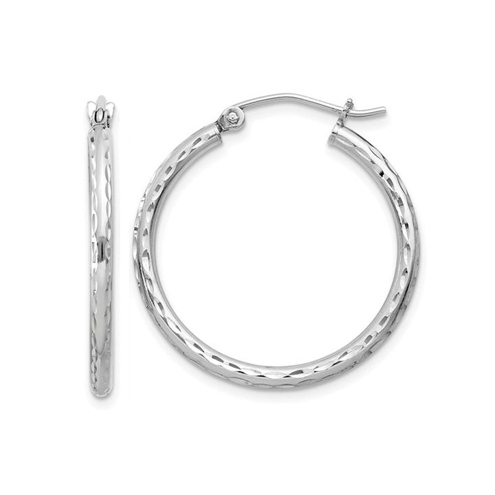 Small Diamond Cut Hoop Earrings in Sterling Silver 1 Inch (2.0mm) Image 1