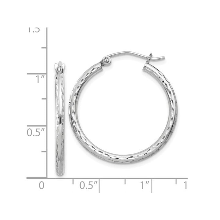 Small Diamond Cut Hoop Earrings in Sterling Silver 1 Inch (2.0mm) Image 2