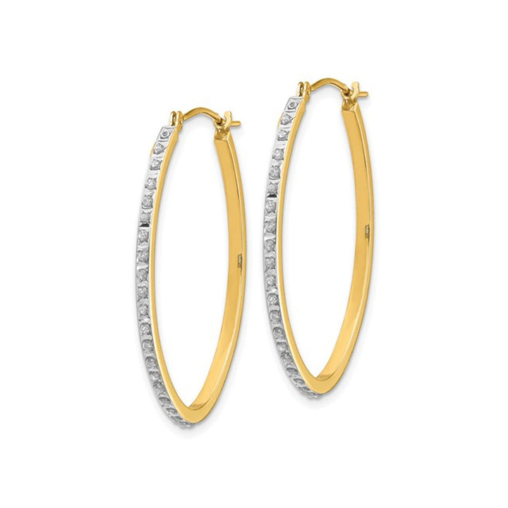 14K Yellow Gold Hoop Earrings with Diamonds Accents (1 1/4 Inch) Image 3