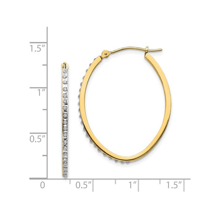 14K Yellow Gold Hoop Earrings with Diamonds Accents (1 1/4 Inch) Image 4