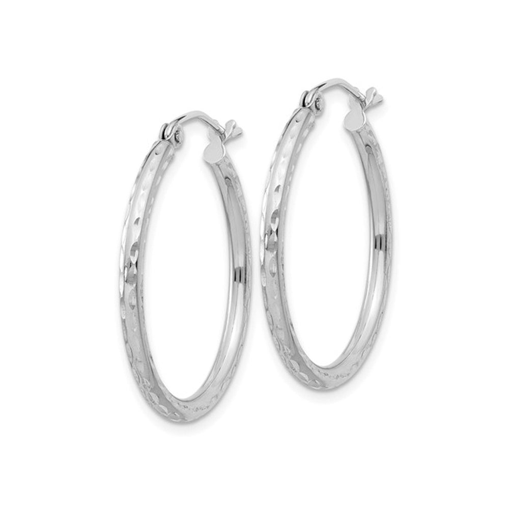 Small Diamond Cut Hoop Earrings in Sterling Silver 1 Inch (2.0mm) Image 4