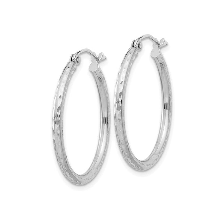 Small Diamond Cut Hoop Earrings in Sterling Silver 1 Inch (2.0mm) Image 4