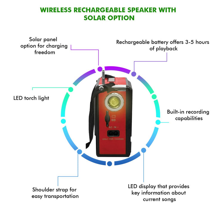 Technical Pro Solar Powered Bluetooth Speaker Rechargeable with Mic FM Radio Image 6