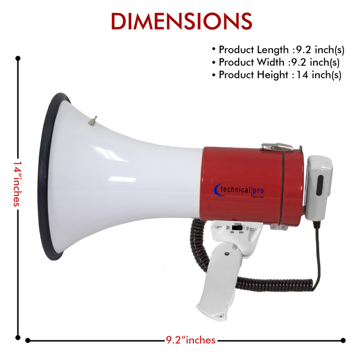 Technical Pro Portable 40 Watts, 800M-1000M Range Megaphone Bullhorn With Strap, Siren, Volume Control for Trainers, Image 2