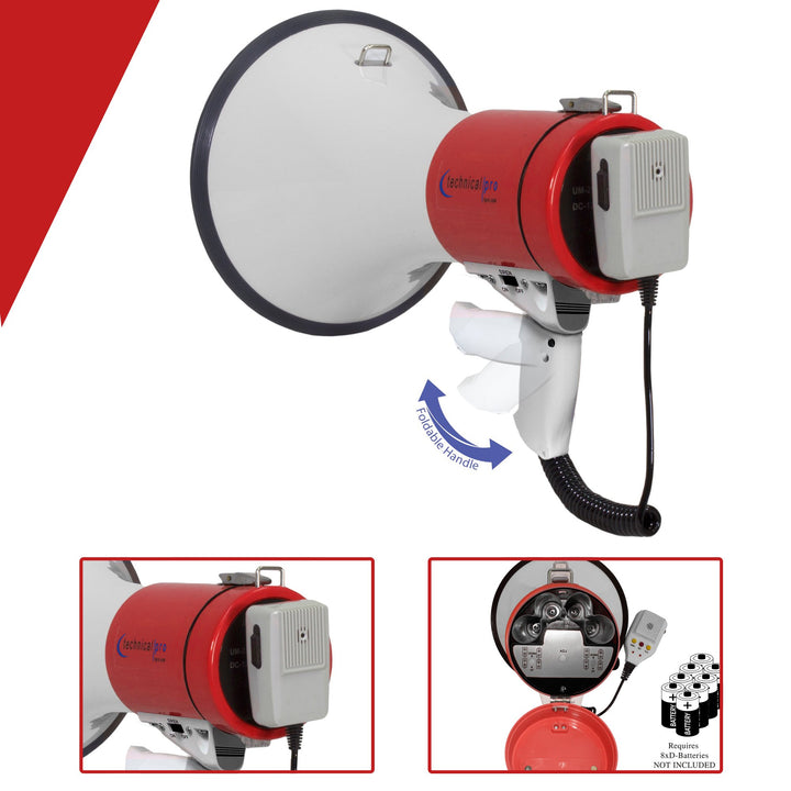 Technical Pro TPMPH40R Red Megaphone 75W Portable Bullhorn with Siren and Strap Image 4