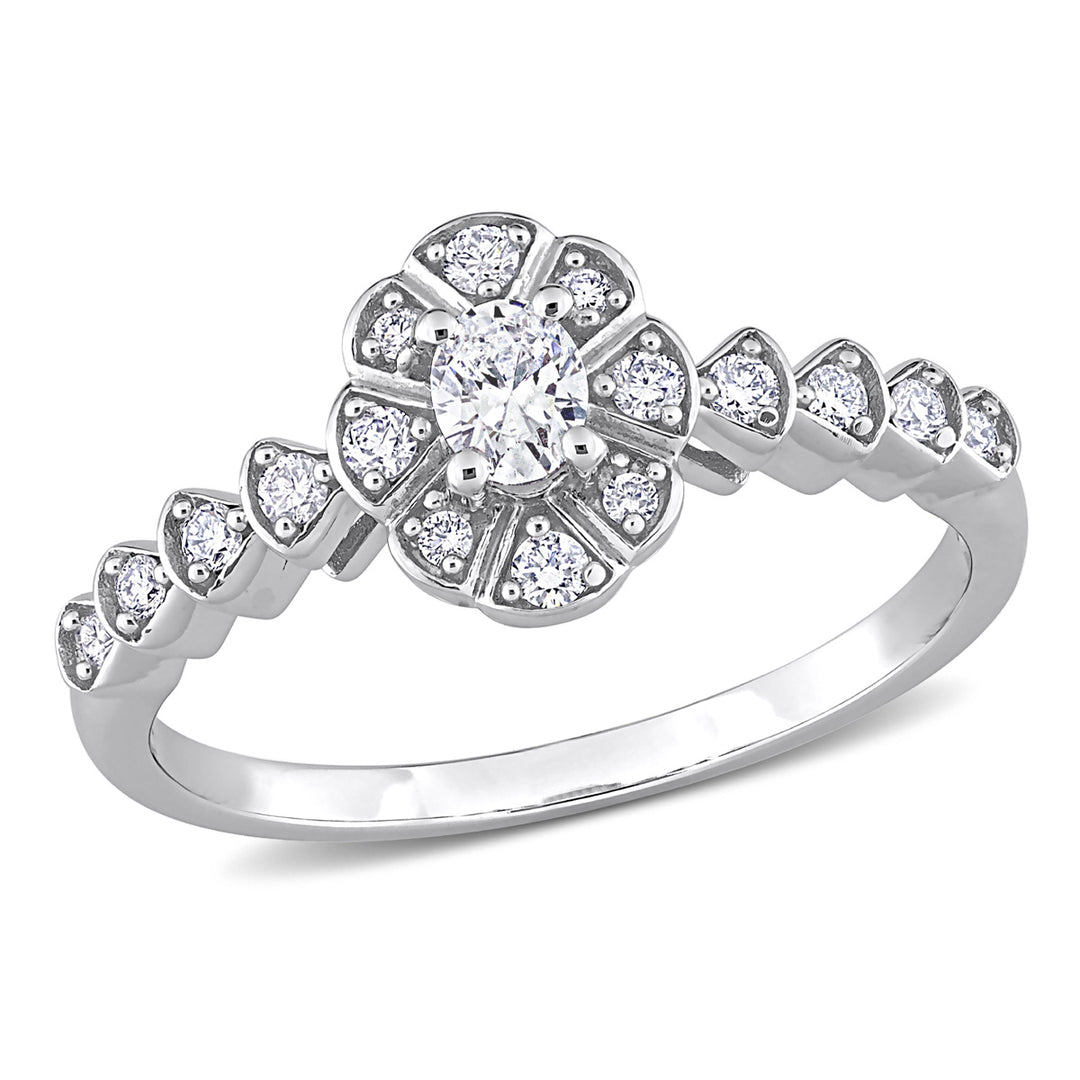 1/3 Carat (ctw G-H-II1-I2) Oval Diamond Engagement Ring in 14K White Gold Image 1