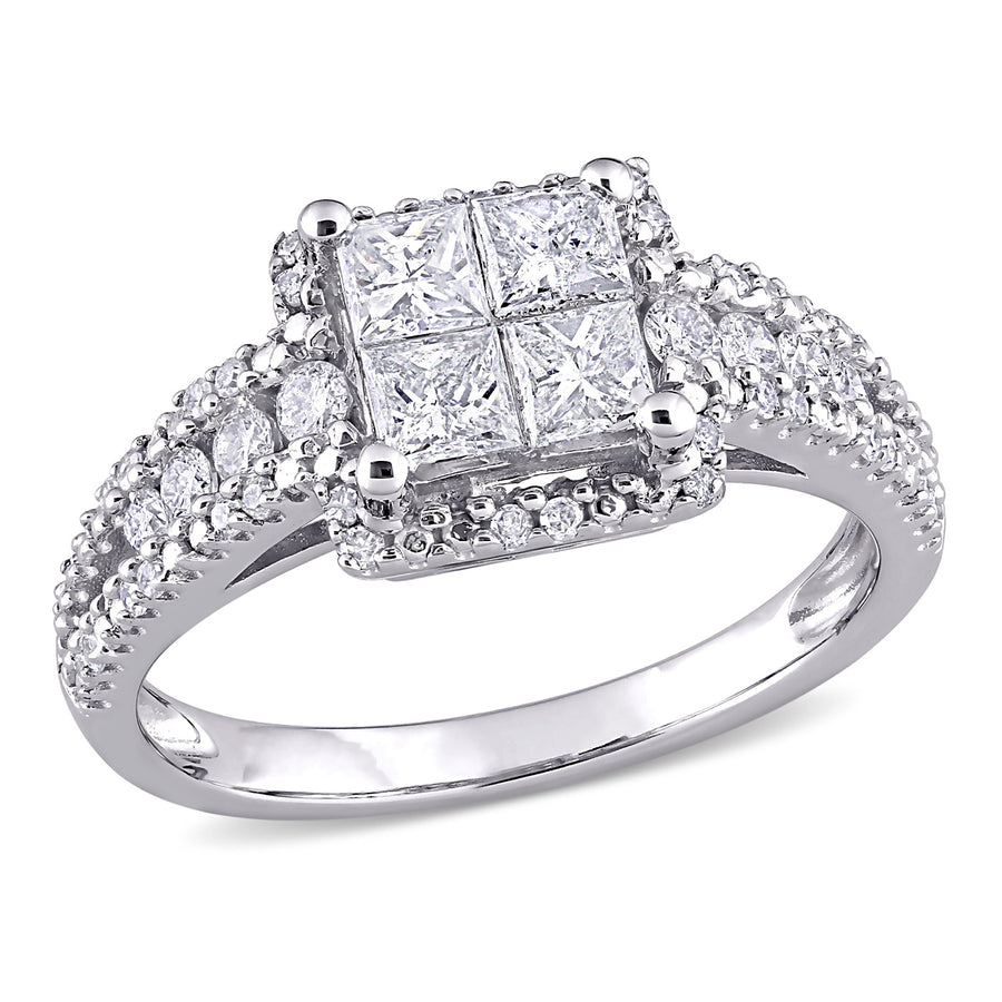 1.00 Carat (ctw H-II2-I3) Princess-Cut Diamond Engagement Ring in 10K White Gold Image 1