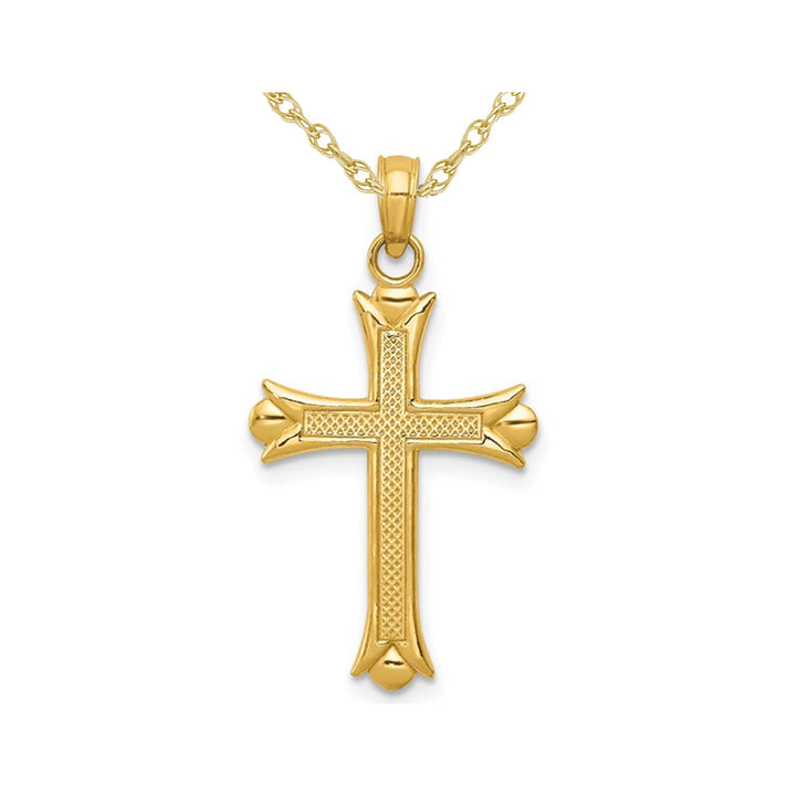 14K Yellow Gold Fleur De Lis Cross Pendant Necklace with Chain Image 1