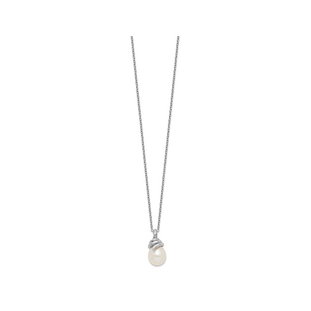 8-9mm Cultured Freshwater Rice Pearl Pendant Necklace in Sterling Silver (17 Inch Chain) Image 2