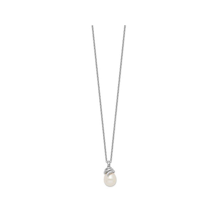 8-9mm Cultured Freshwater Rice Pearl Pendant Necklace in Sterling Silver (17 Inch Chain) Image 2
