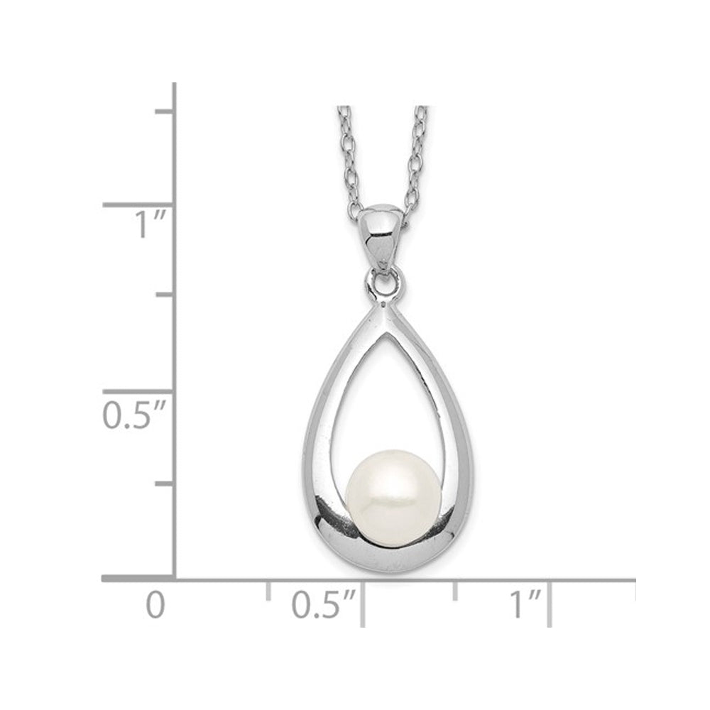 6-7mm Cultured Freshwater Button Pearl Pendant Necklace in Sterling Silver (17 Inch Chain) Image 2