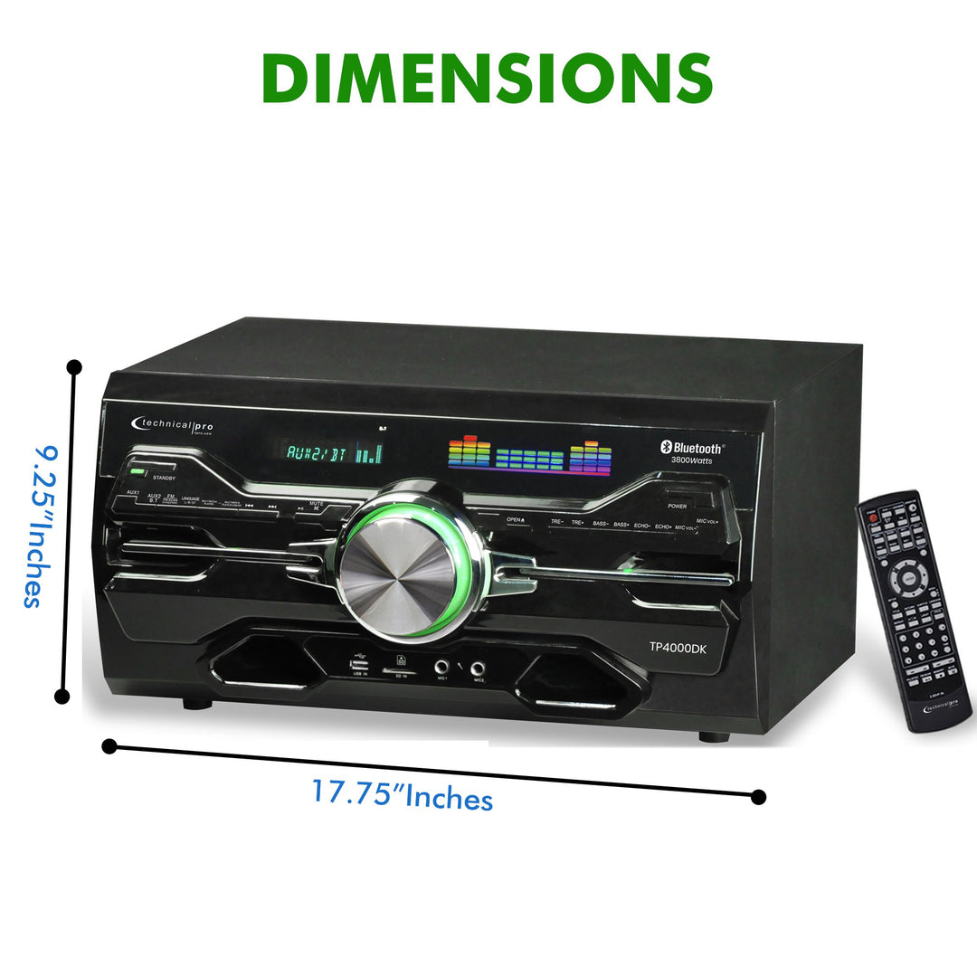 Technical Pro 3800W Bluetooth Audio Receiver DVD Player Dual Mic USB SD Inputs Image 2