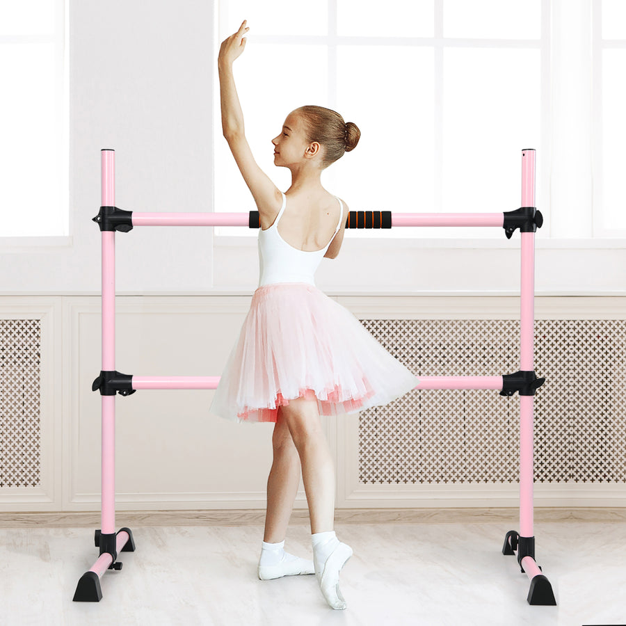 Goplus Portable Ballet Barre 4ft Freestanding Adjustable Double Dance Bar Silver\Pink\Purple Image 1