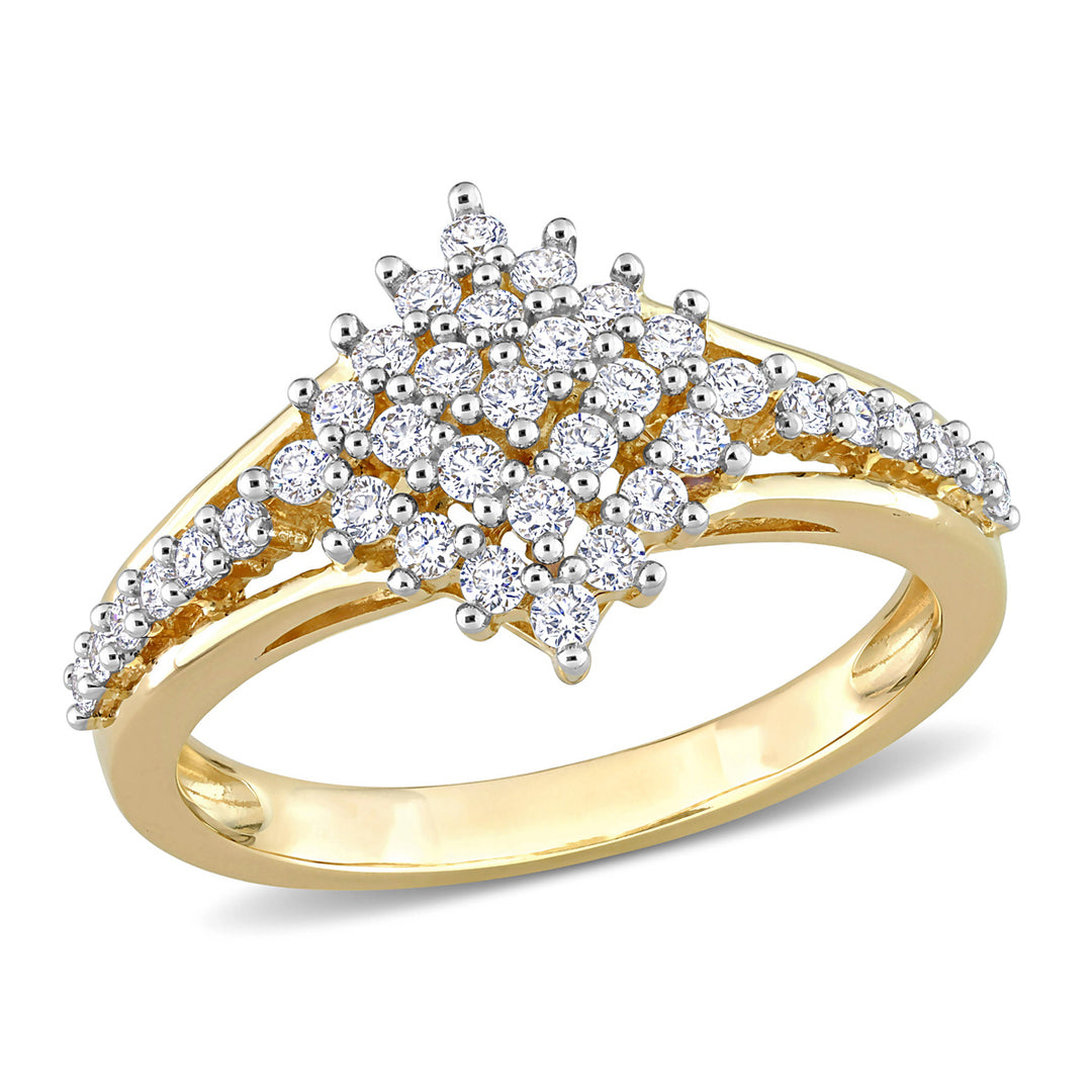 1/2 Carat (ctw H-I I1-I2) Diamond Cluster Engagement Ring in 14K Yellow Gold Image 1