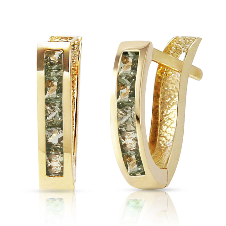 1.3 Carat 14K Solid Gold Huggie Earrings Green Natural Sapphire Image 1