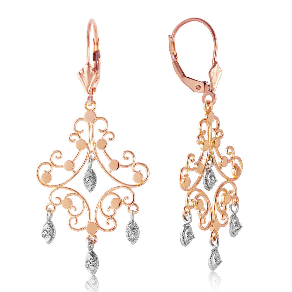 0.04 Carat 14K Solid Rose Gold Chandelier Diamond Earrings Image 2