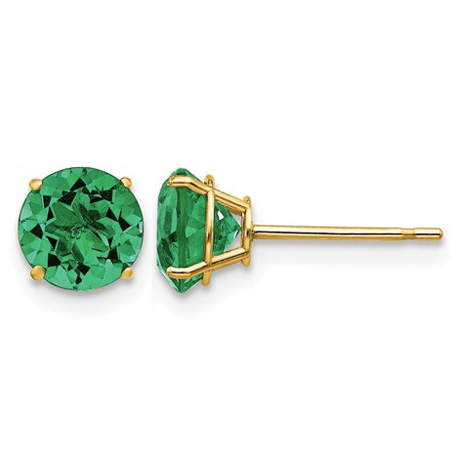 6.00mm Lab-Created Green Emerald Solitaire Stud Earrings in 14K Yellow Gold Image 1