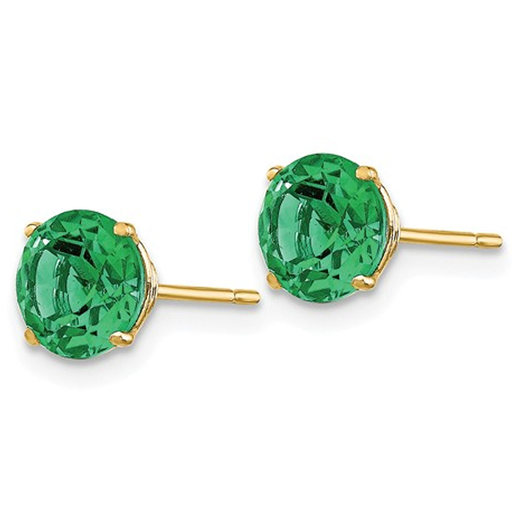 6.00mm Lab-Created Green Emerald Solitaire Stud Earrings in 14K Yellow Gold Image 2