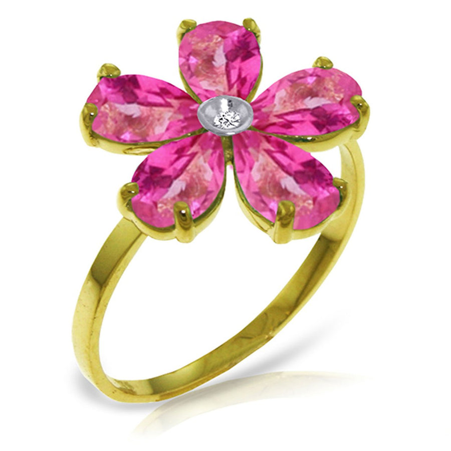 14k Solid Gold Pink Topaz Flower Ring - Size 6.0 Image 1