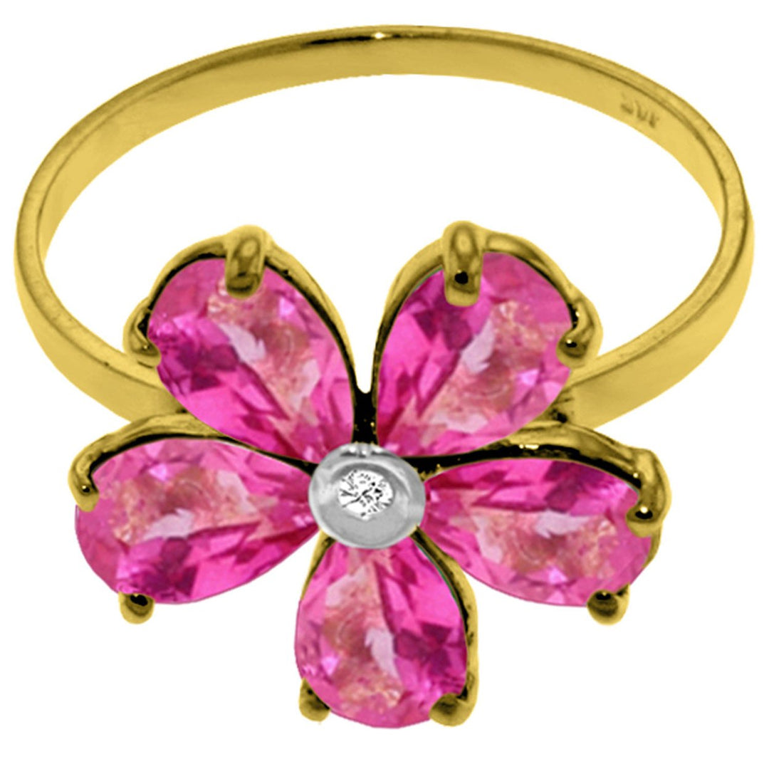 14k Solid Gold Pink Topaz Flower Ring - Size 6.0 Image 2