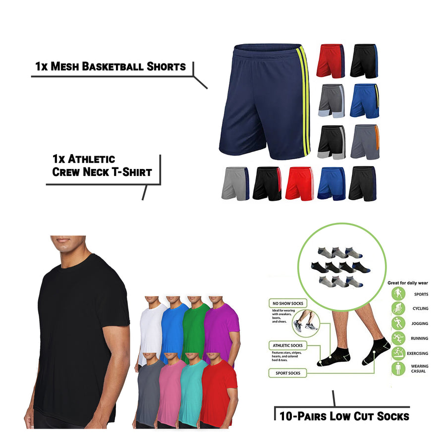 12-Piece Athletic Essentials Set: Laviva Crew-Neck T-ShirtMesh Moisture-Wicking ShortsActive Low-Cut Socks Image 1