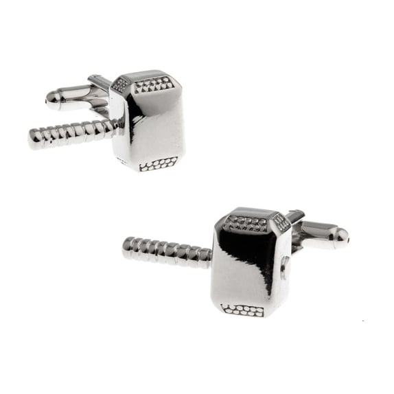 Silver Mighty Thor Hammer Cufflinks Superhero Cuff Links Image 1