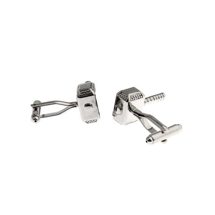 Silver Mighty Thor Hammer Cufflinks Superhero Cuff Links Image 2